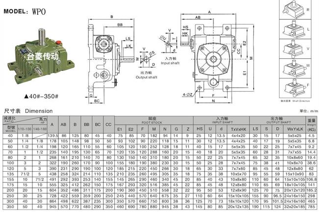 WP系列蝸輪蝸桿減速機(jī),蝸輪蝸桿減速機(jī)型號規(guī)格參數(shù)圖